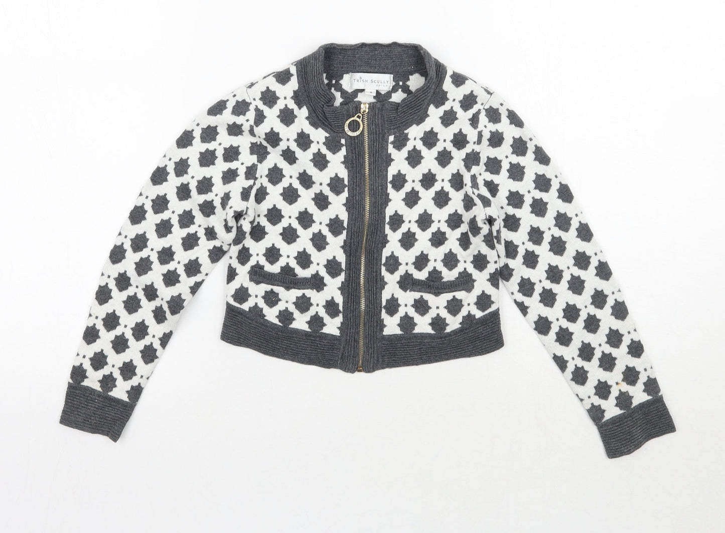 Trish Scully Child Girls White Geometric  Jacket Coatigan Size 4 Years