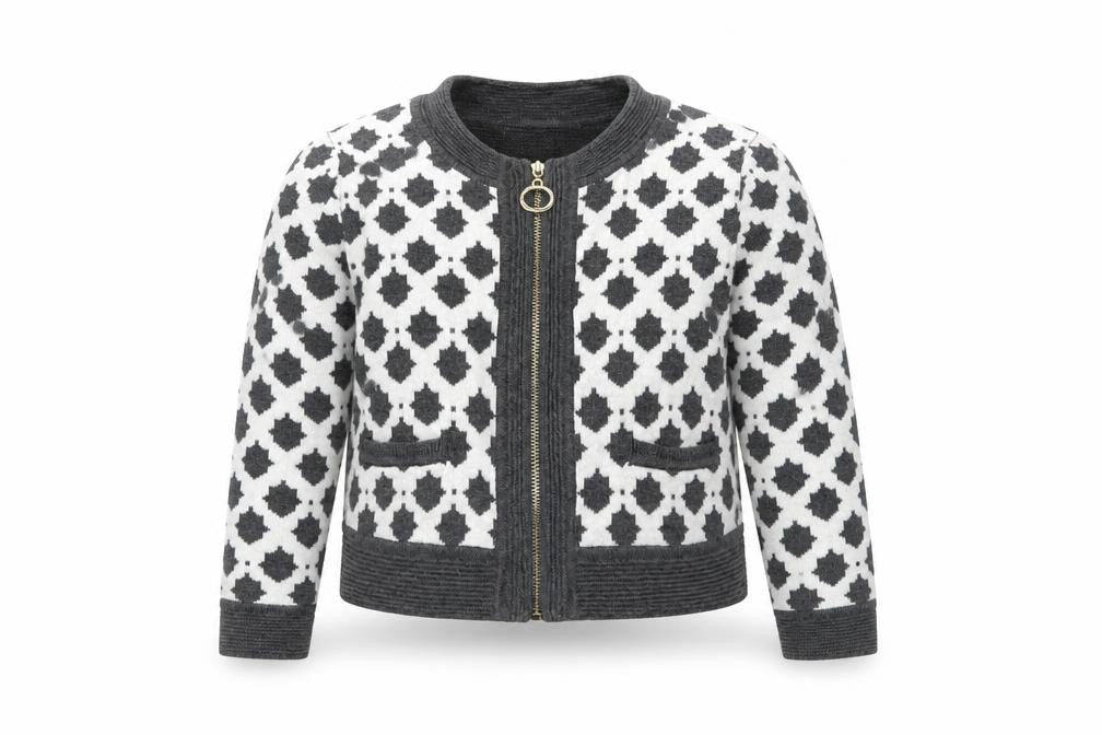 Front view of Trish Scully Child girls’ white geometric jacket coatigan, size 4, years