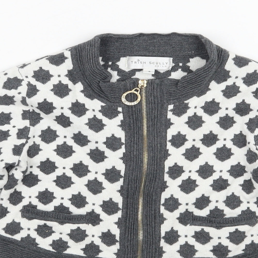 Trish Scully Child Girls White Geometric  Jacket Coatigan Size 4 Years