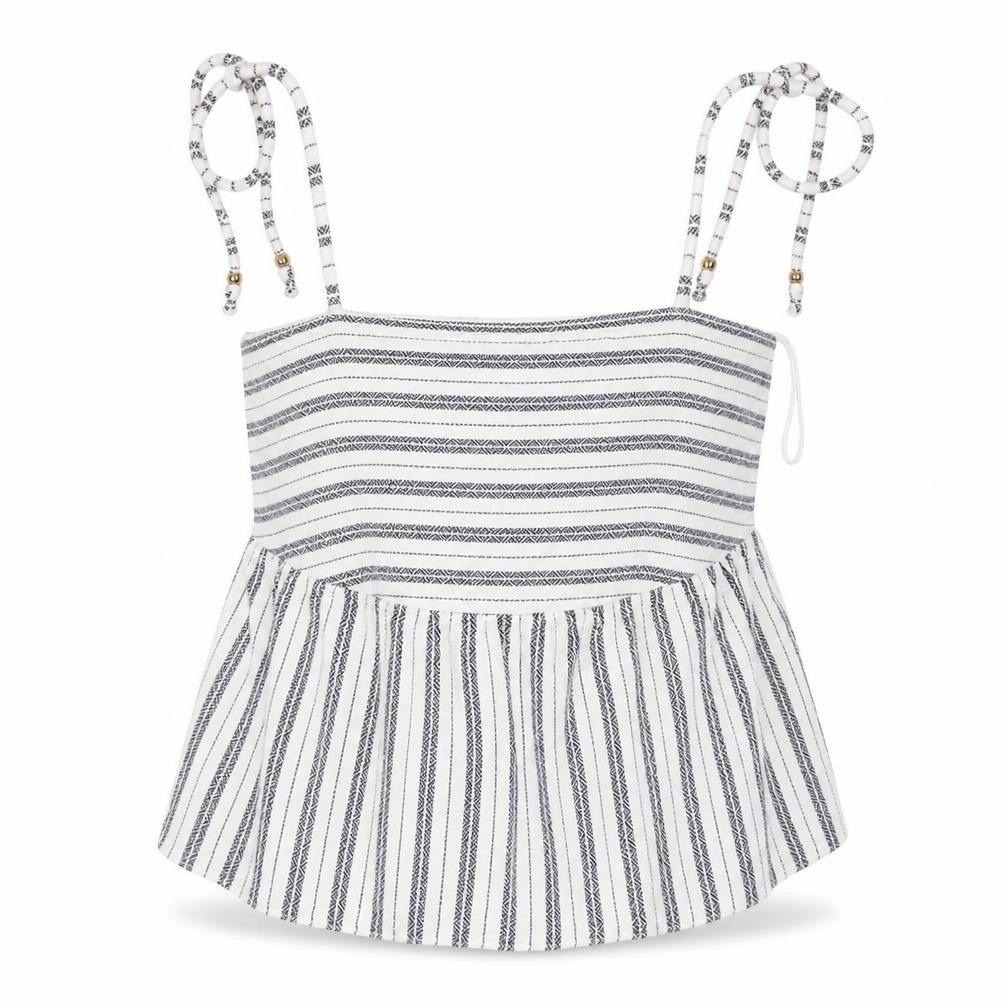 Front view of Falmer Heritage women’s white striped basic tank, size UK 10