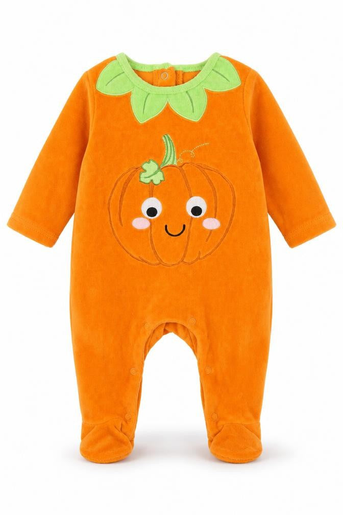 Front view of Hallow Scream Baby Orange Babygrow One-Piece, size 0-3, Months