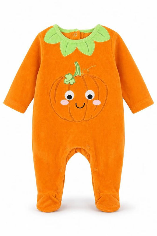Front view of Hallow Scream Baby Orange Babygrow One-Piece, size 0-3, Months