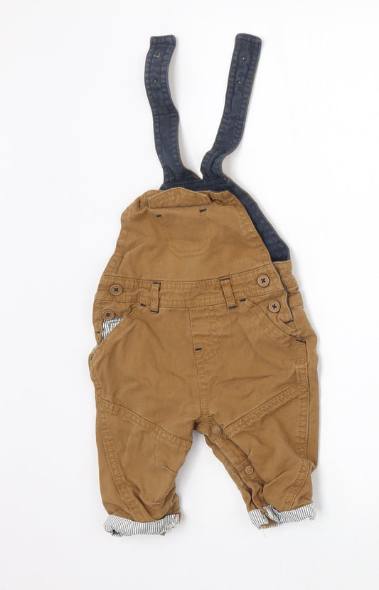 Front view of Next boys’ brown dungaree one-piece, size 0-3, months