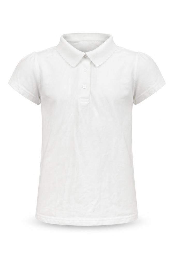Front view of Georgre girls’ white basic polo, size 13-14, years