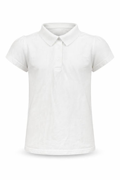 Front view of Georgre girls’ white basic polo, size 13-14, years
