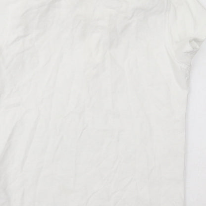 Brand and care label for Georgre girls’ white basic polo, size 13-14, years