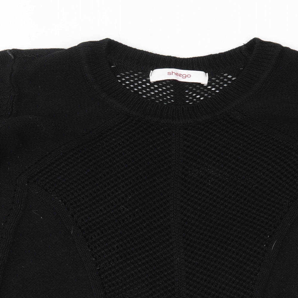 Close-up detail of Sheego women’s black jumper, size UK 14