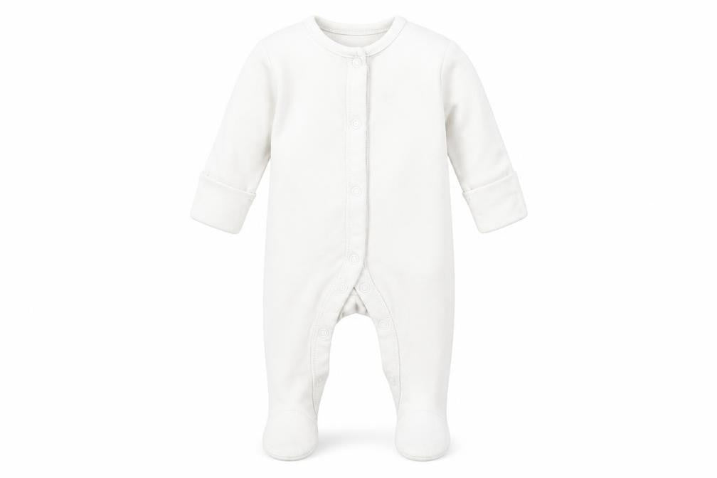 Front view of F&F Baby White Babygrow One-Piece, size 0-3, Months