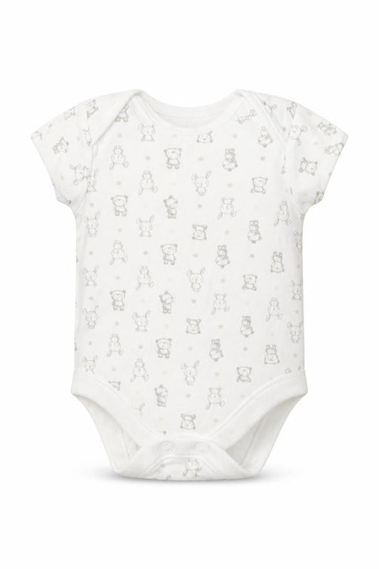 Front view of George Baby White Geometric Romper One-Piece, size 0-3, Months - Bear Print