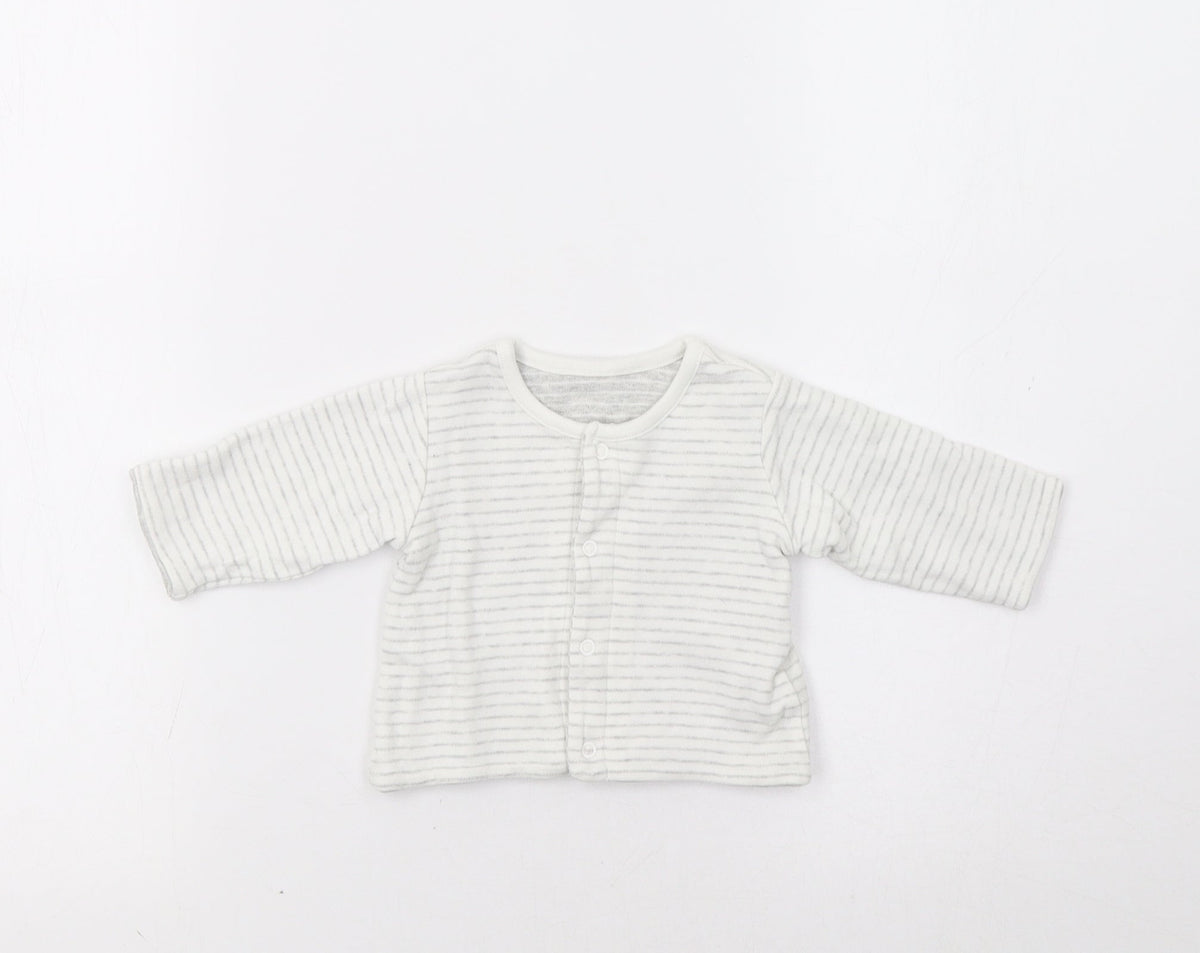 Additional front view of Marks and Spencer Baby Grey Striped Basic Blouse, size 0-3, Months