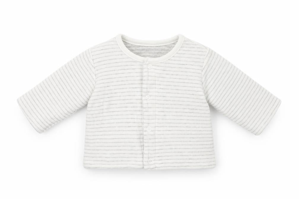 Front view of Marks and Spencer Baby Grey Striped Basic Blouse, size 0-3, Months
