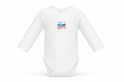 Front view of Primark Baby White Babygrow One-Piece, size 3-6, Months - DADDY'S LITTLE MONSTER