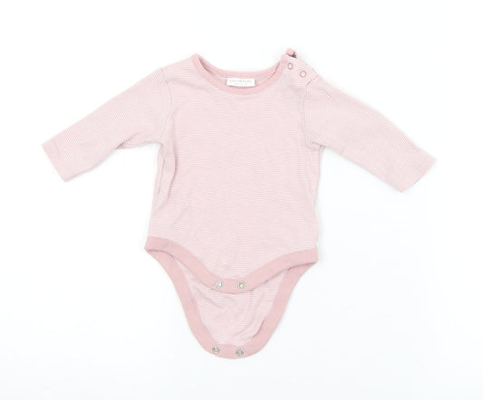 Front view of Next Baby Pink Striped Babygrow One-Piece, size 0-3, Months