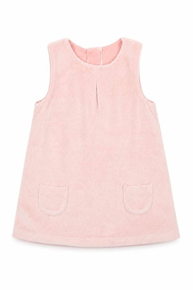 Front view of Marks & Spencer girls’ pink pinafore/dungaree dress, size 3-6, months