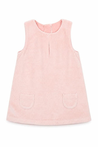 Front view of Marks & Spencer girls’ pink pinafore/dungaree dress, size 3-6, months