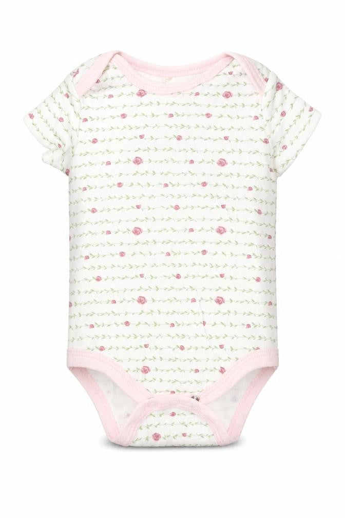 Front view of Kyle & Deena girls’ multicoloured floral leotard one-piece, size 3-6, months