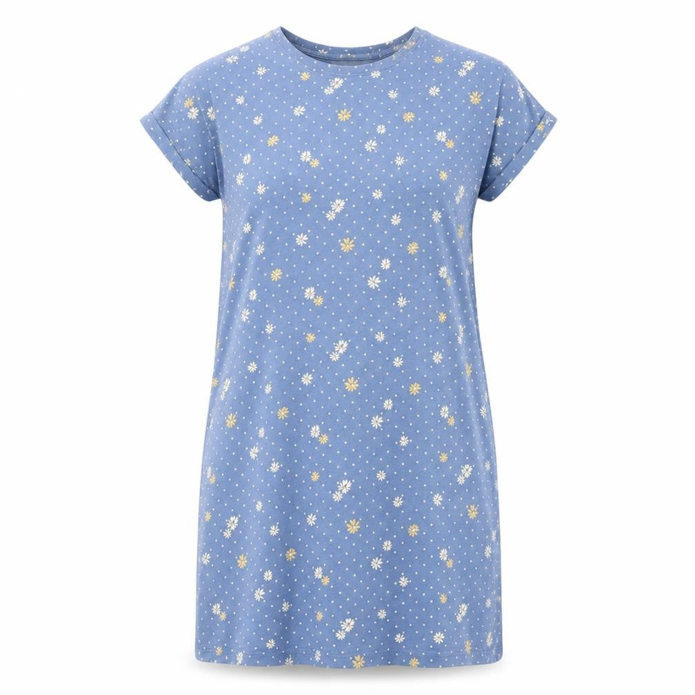 Front view of Preworn women’s blue polka dot top dress, size M