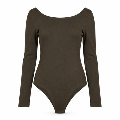 Front view of Aikha women’s green bodysuit one-piece, size L