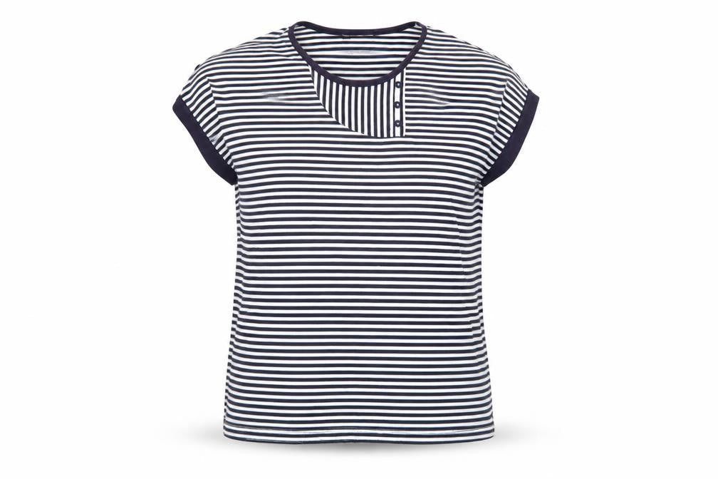 Front view of Viz-A-Viz women’s white striped basic t-shirt, size UK 14