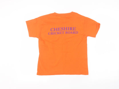Back view of Gilden boys’ orange basic t-shirt, size XS
