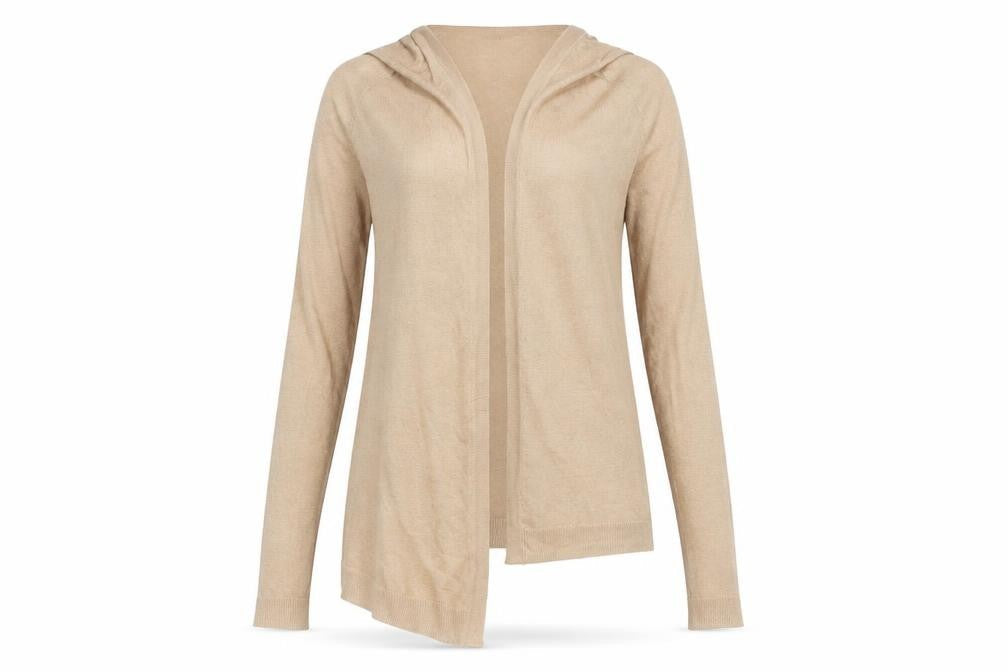 Front view of H&M women’s beige cardigan jumper, size S