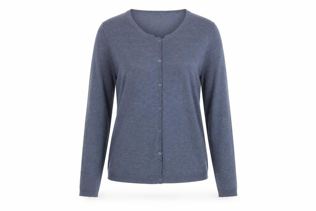 Front view of Carling women’s blue cardigan jumper, size L