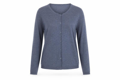 Front view of Carling women’s blue cardigan jumper, size L