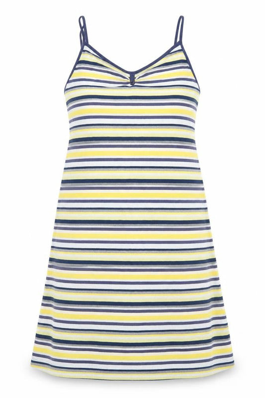 Front view of women’s multicoloured striped a-line, size UK 12