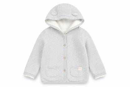 Front view of PURE Collection Baby Grey Cardigan Jumper, size 18-24, Months