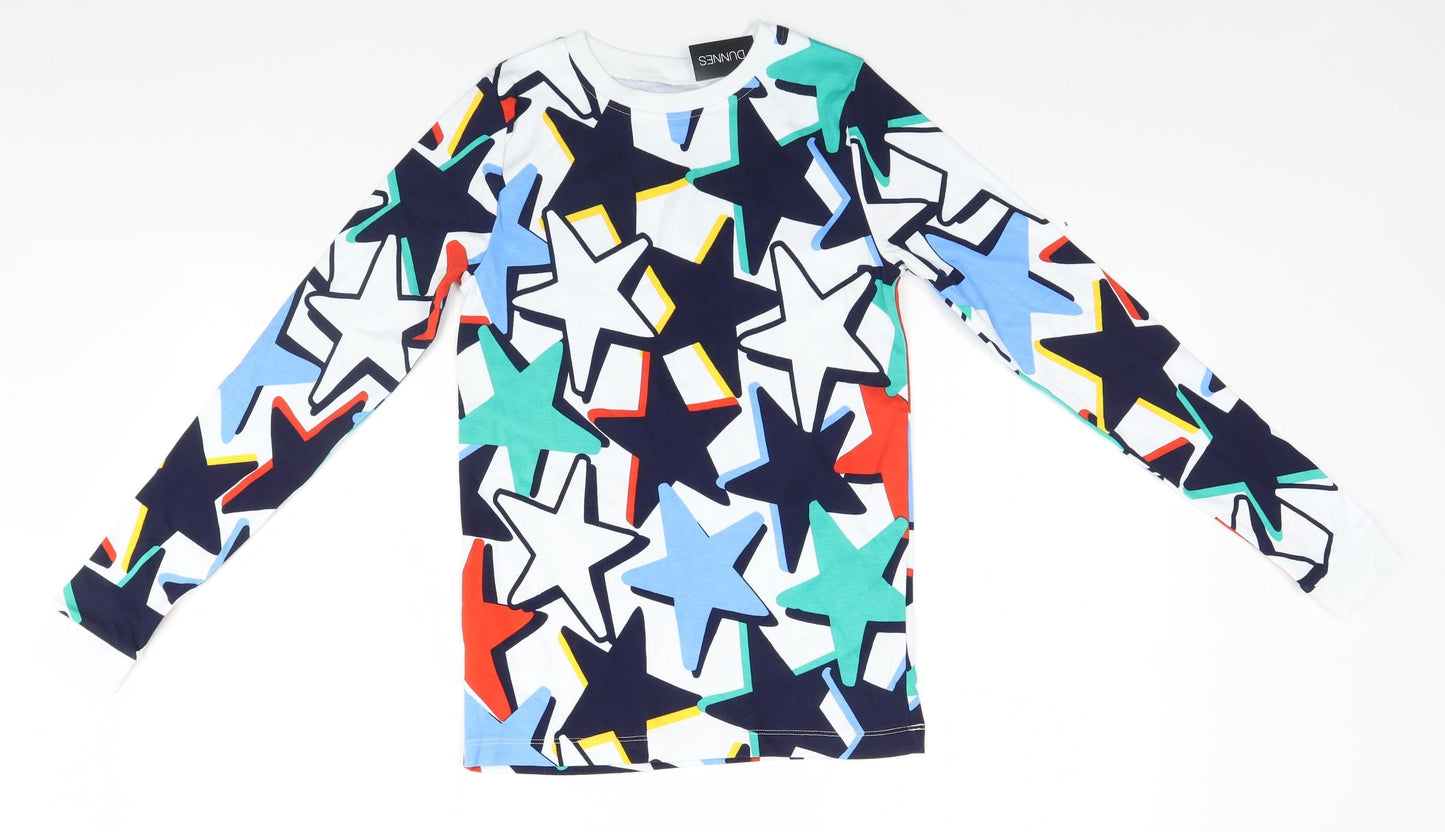 Dunnes Stores Boys White Geometric   Pyjama Top   - Stars