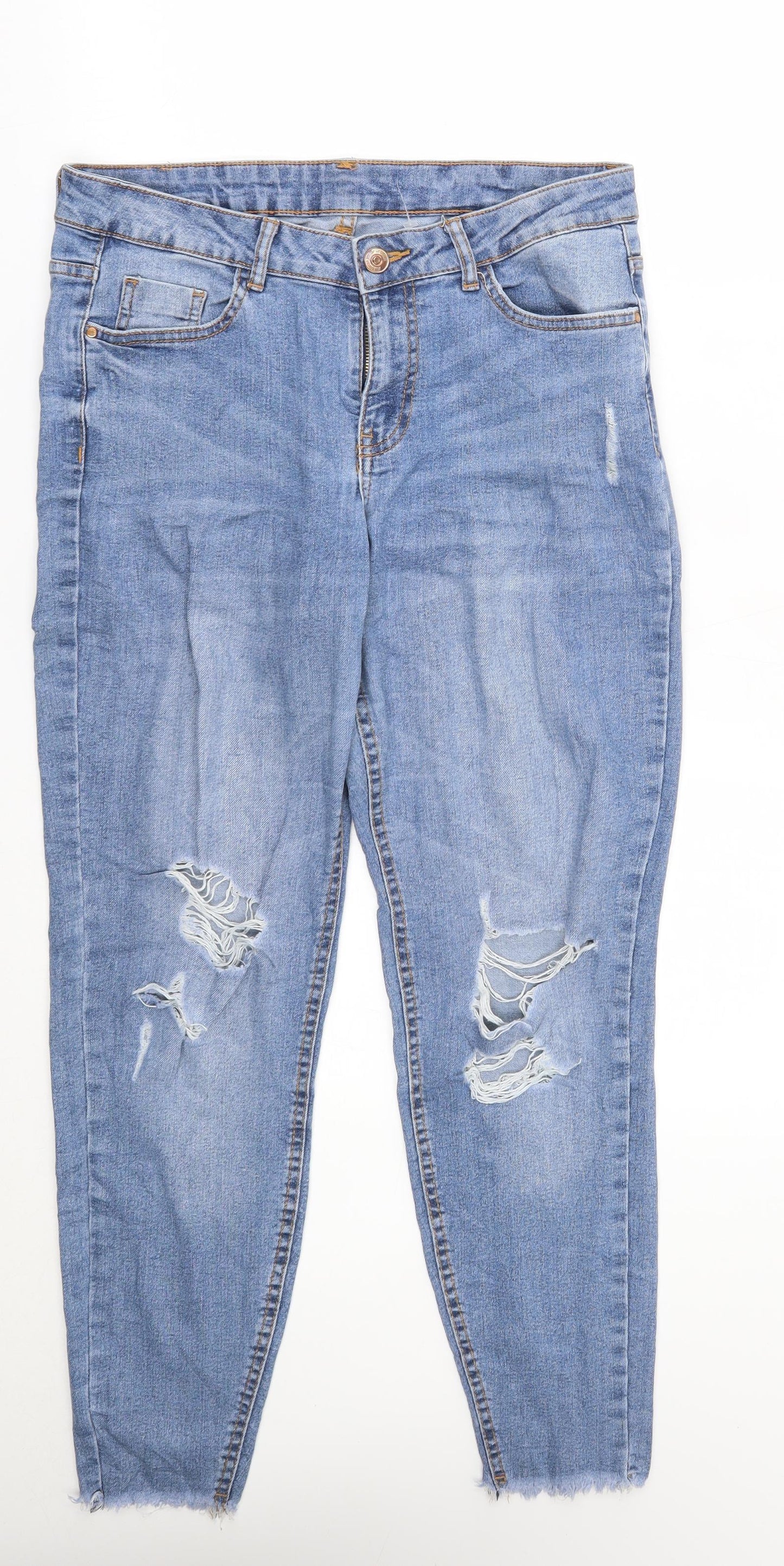 Womens UK Size 30 in FB sister Regular Fit Cropped Blue Jeans