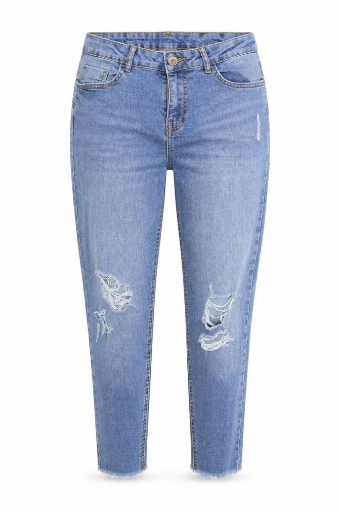 Front view of FB Sister women’s blue cropped jeans, size UK 30, in, 26-inch leg
