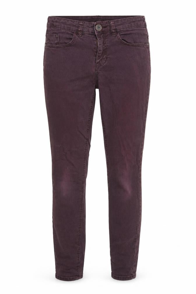 Front view of women’s red skinny jeans, size UK 10, 31-inch leg - super skinny