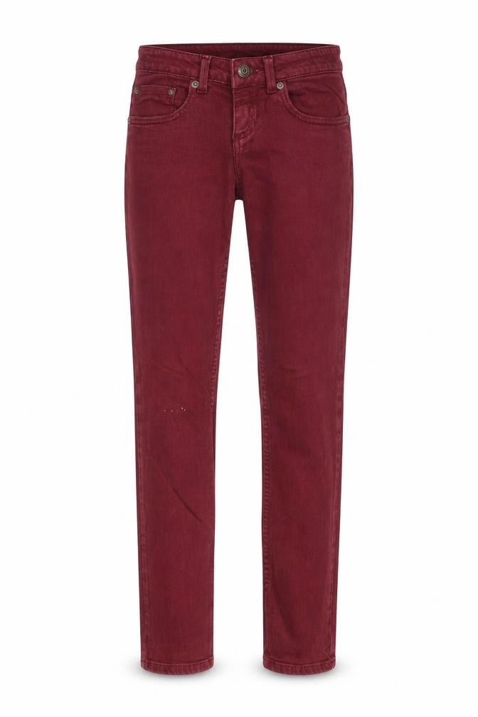 Front view of Topshop women’s red skinny jeans, size UK 26, in, 30-inch leg