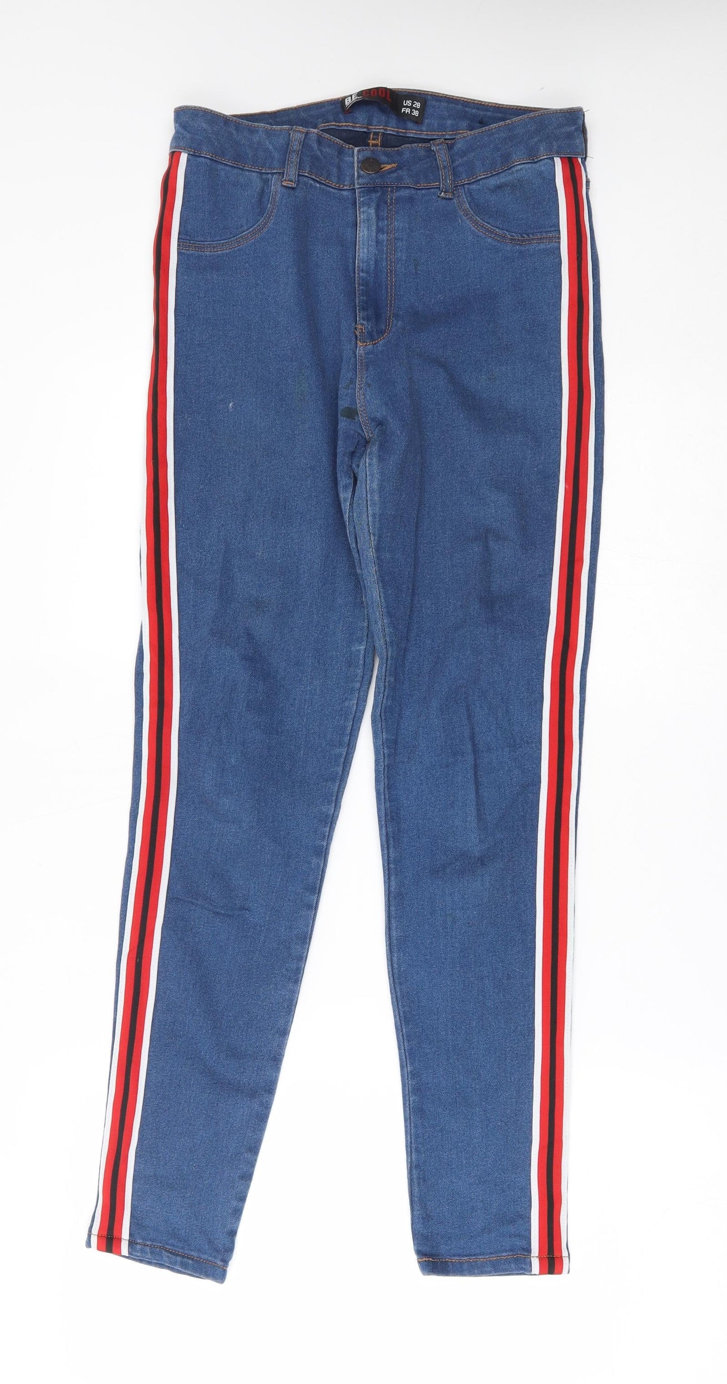 Be Cool Womens Blue Striped  Skinny Jeans Size 8 L28 in