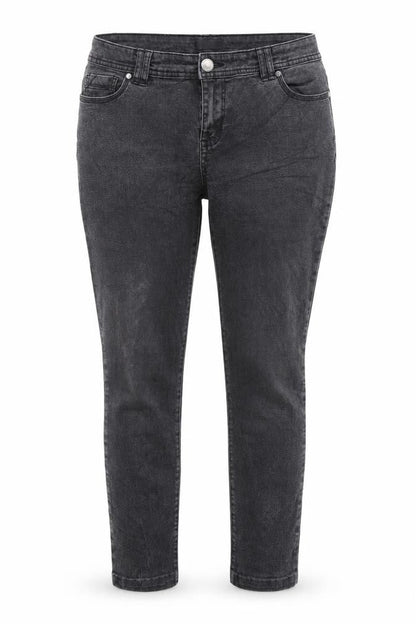 Front view of F&F women’s grey skinny jeans, size UK 32, in, 25-inch leg