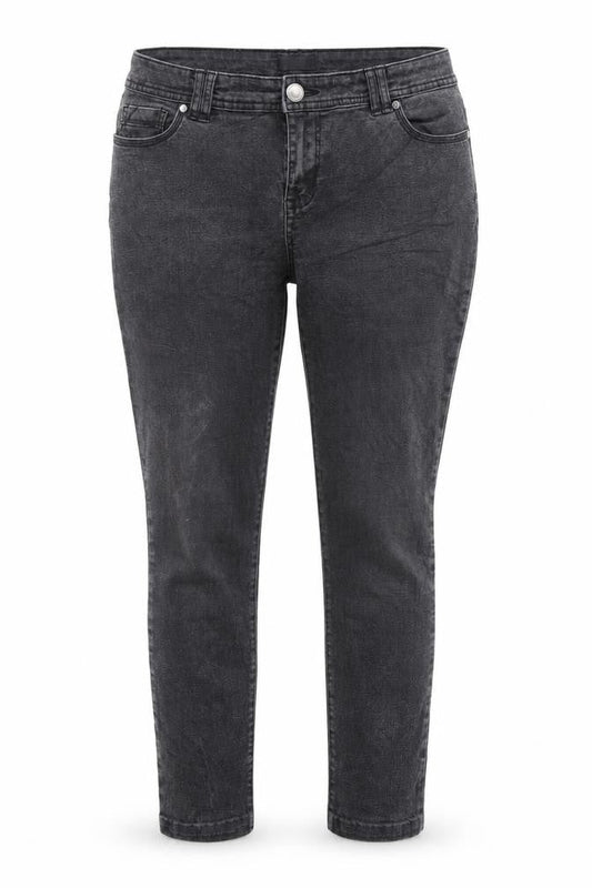 Front view of F&F women’s grey skinny jeans, size UK 32, in, 25-inch leg