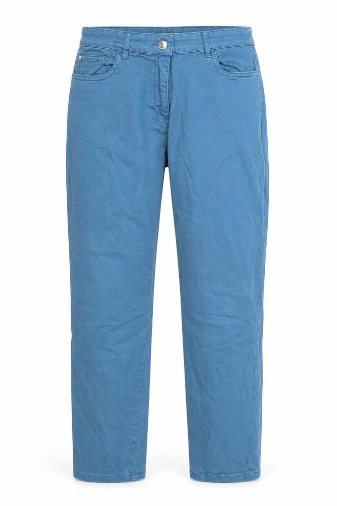 Front view of quiosque women’s blue straight jeans, size UK 10, 27-inch leg