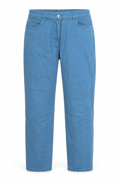 Front view of quiosque women’s blue straight jeans, size UK 10, 27-inch leg