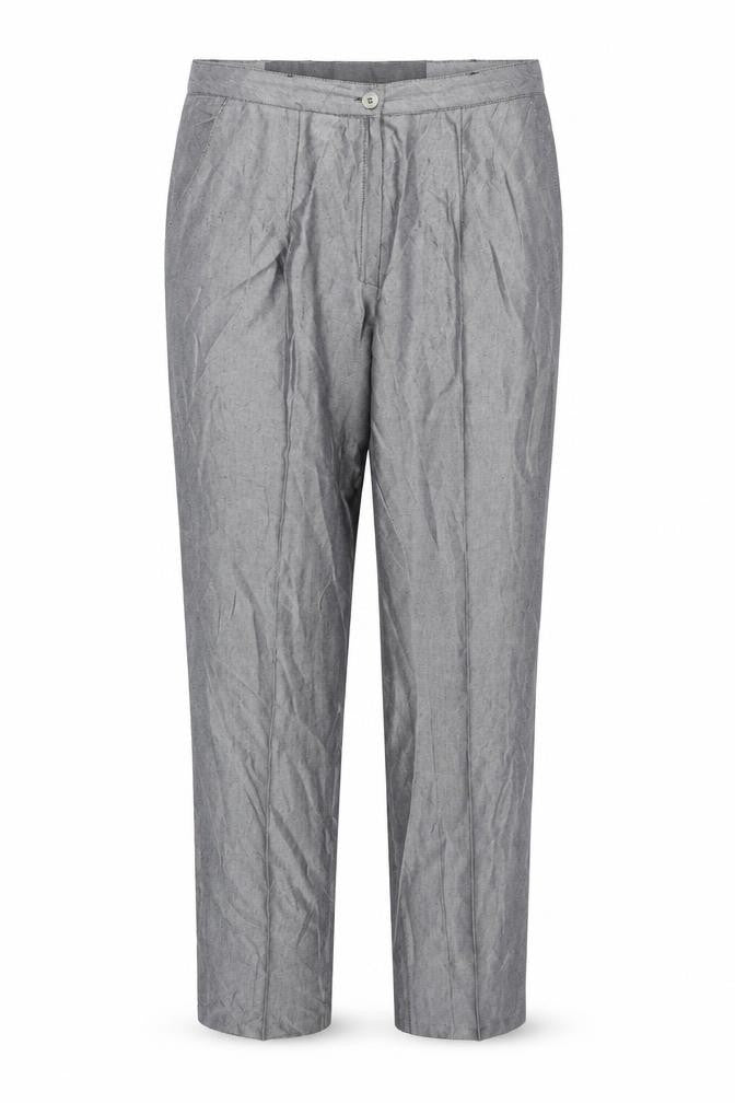 Front view of Preworn women’s grey trousers, size UK 10, 28-inch leg