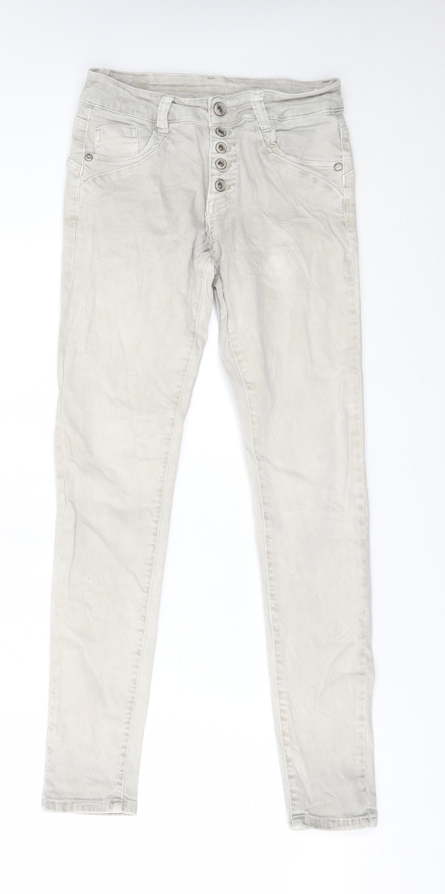 Womens UK Size XS Preworn Regular Fit Skinny Beige Jeans