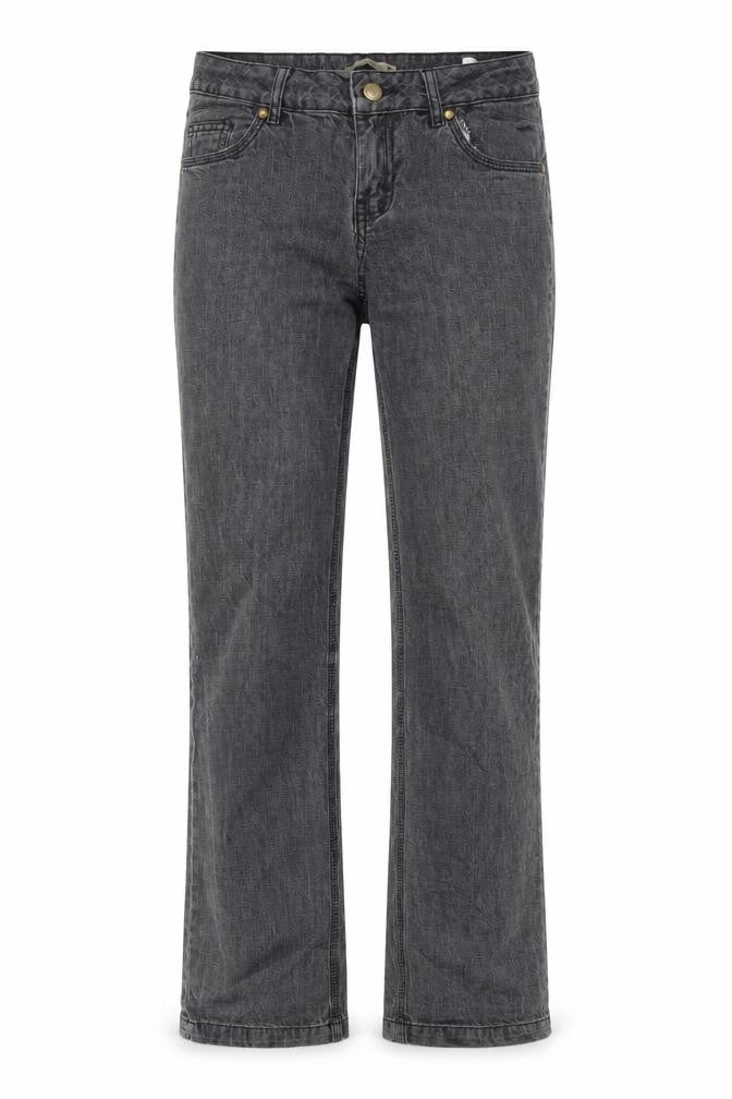 Front view of calliope women’s grey straight jeans, size M, 32-inch leg