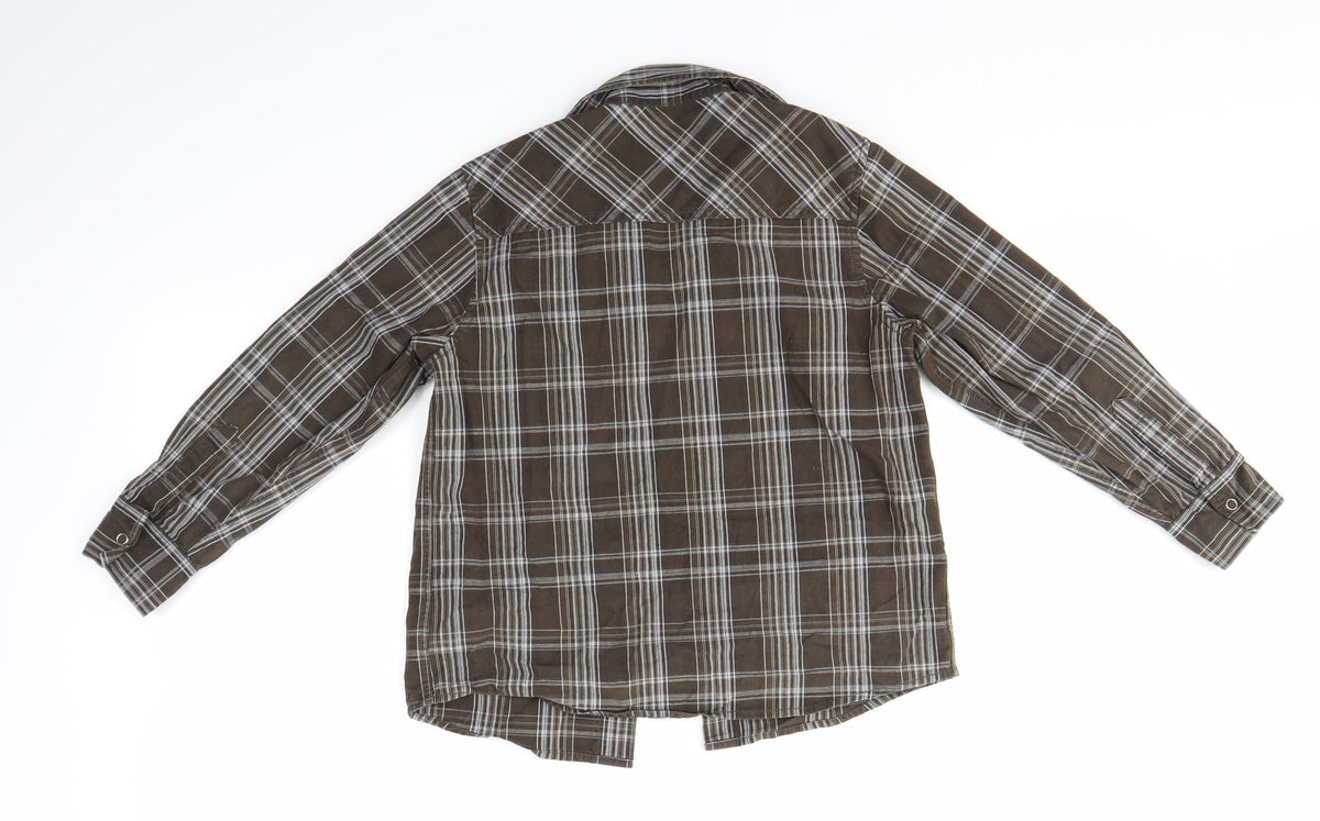 Back view of Next boys’ brown check basic button-up, size 8, years