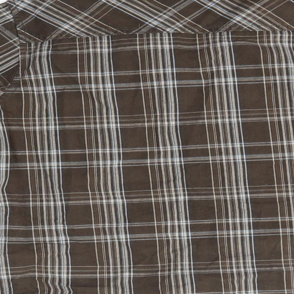 Brand and care label for Next boys’ brown check basic button-up, size 8, years