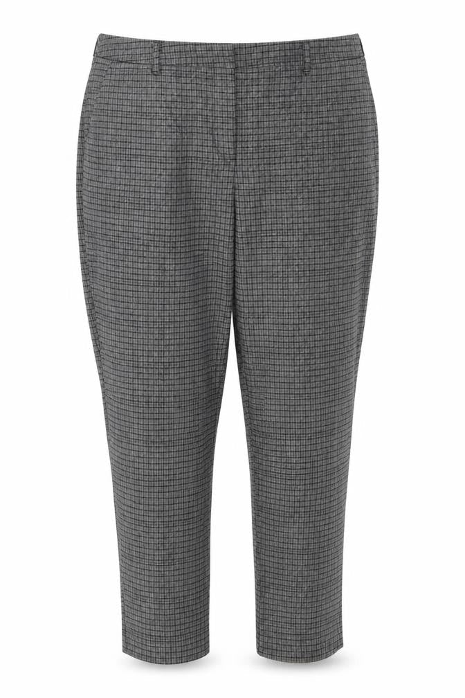 Front view of Tue women’s grey plaid trousers, size UK 14, 28-inch leg