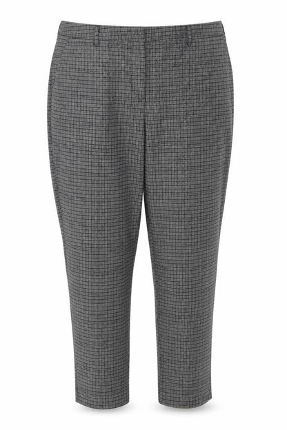 Front view of Tue women’s grey plaid trousers, size UK 14, 28-inch leg