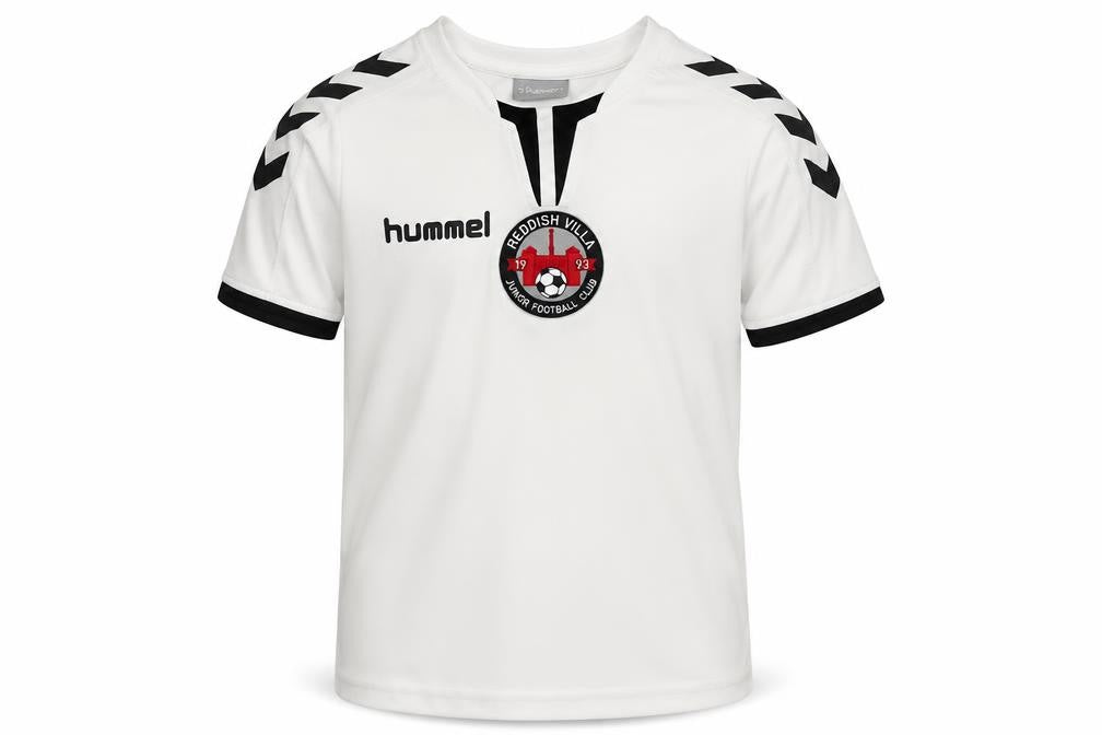 Front view of Hummel boys’ white jersey casual, size 7, years - reddish villa fc