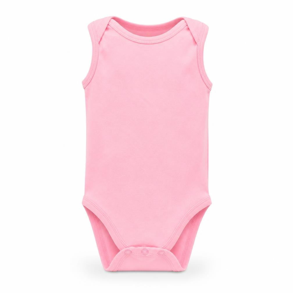 Front view of Early Days girls’ pink romper one-piece, size 6-9, months