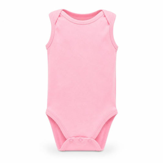 Front view of Early Days girls’ pink romper one-piece, size 6-9, months