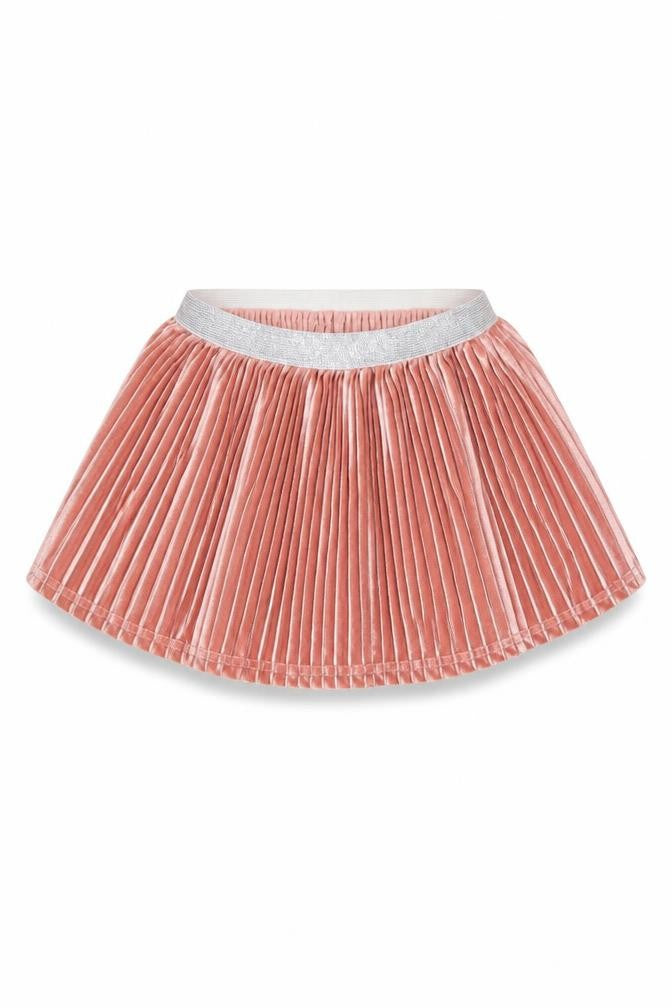 Front view of Primark girls’ pink pleated skirt, size 9-12, months